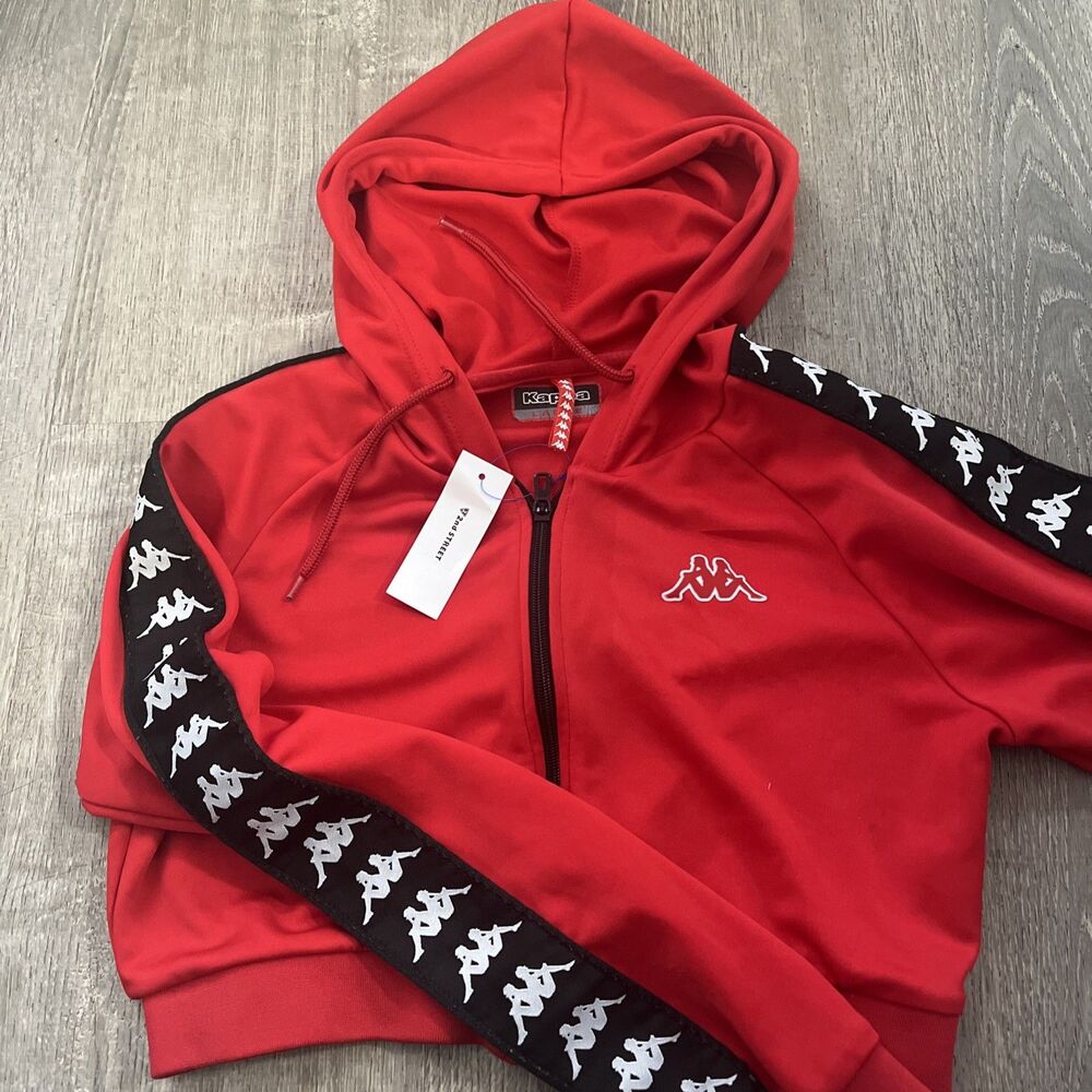 Kappa Women’s Red Cropped Streetwear Hoodie Size L NWT